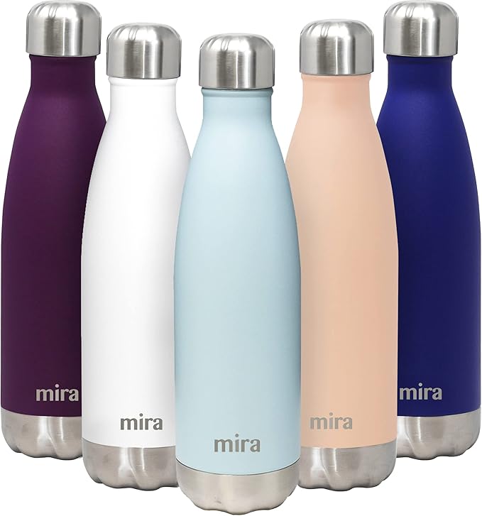 MIRA 17 oz Insulated Water Bottle - Stainless Steel Cola Shape Thermo - Double Wall Hot & Cold Flask (24Hr Cold/12Hr Hot) - Pearl Blue