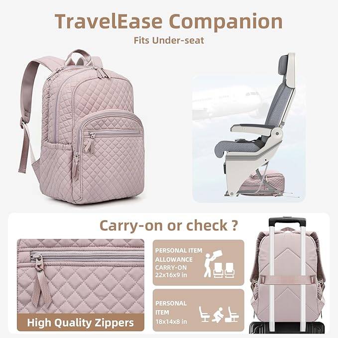 Backpack for Women,College Backpack,Quilted Casual Daypack,Waterproof Bookbag for 15.6Inch Laptop