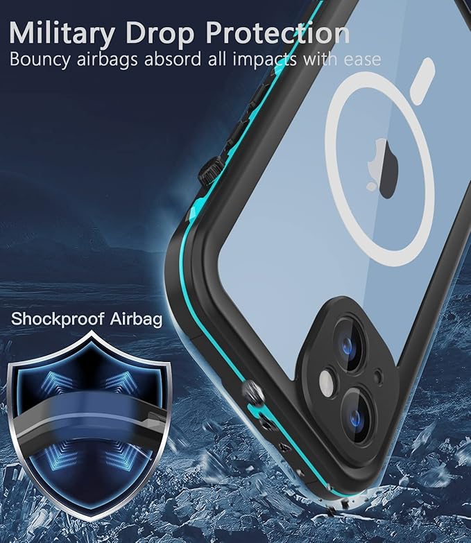 for iPhone 14 Plus Waterproof Case - Shockproof, Dustproof, Built-in Screen Protector, Magnetic Ring, 6.7" (Teal)