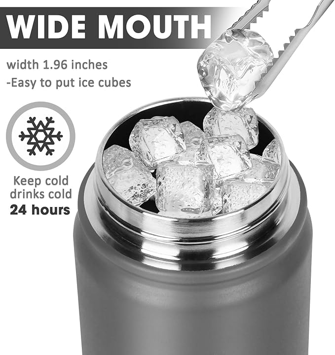 Insulated Water Bottle 24oz, Stainless Steel Double Wall Vacuum Sports Flask with 2-in-1 Straw & Chug Lid, BPA-Free, Leak Proof, Keeps Cold 24H for Travel Gym School