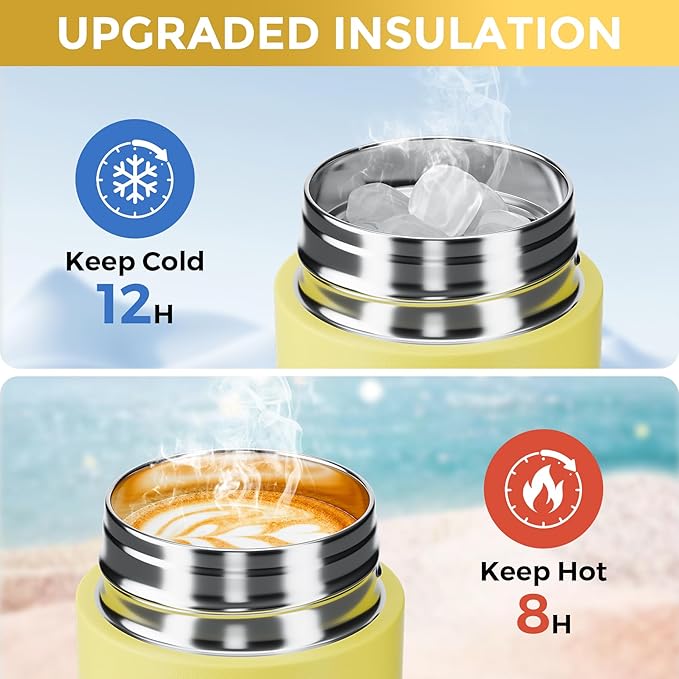 【Upgraded】Exllena Small Insulated Water Bottle 8 oz/250ml– Mini Insulated Water Bottle for Hot & Cold Drinks, Perfect Small Flask for Travel, Purse...(Yellow)