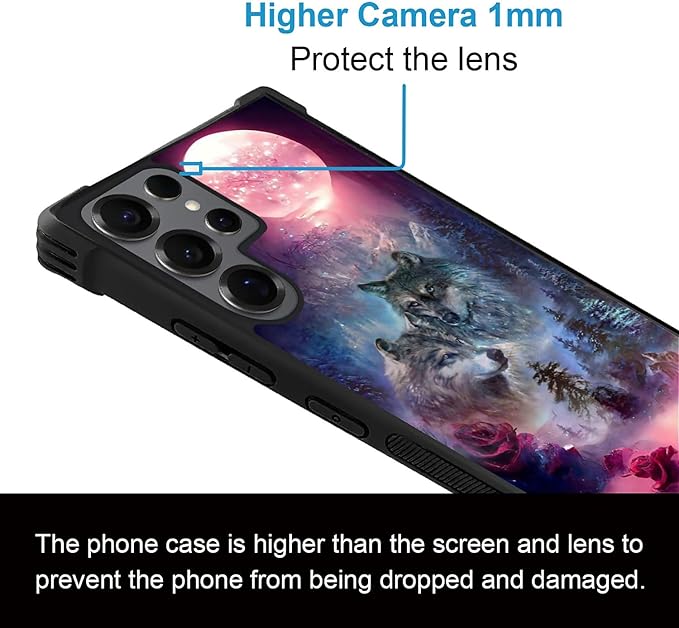 for Samsung Galaxy S25 Ultra Case,Graphic Design for Girl Boy Soft Silicone Hard Acrylic Shock Protection Designed for Samsung Galaxy S25 Ultra Star Two Wolfs Howling Pattern