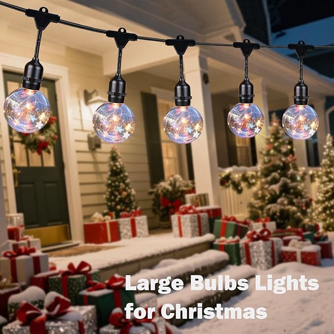 Afirst Patriotic Outdoor String Lights, Red White Blue Stars, Clear Plastic Globe Bulbs, Black Cord, 22FT