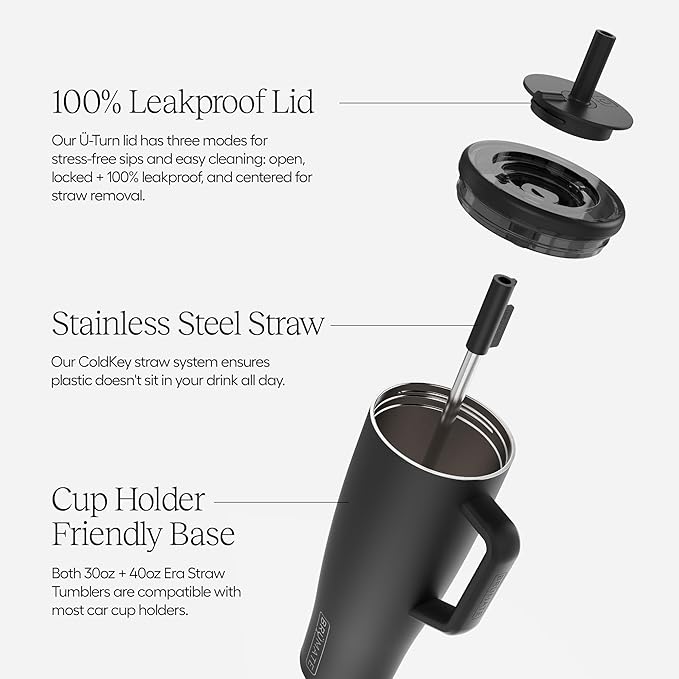 BrüMate Era 40 oz Tumbler with Handle and Straw | 100% Leakproof Insulated Water Bottle Tumbler with Lid and Flexible SoftSip Straw | Made of Stainless Steel | Cup Holder Friendly | 40oz (Mocha)