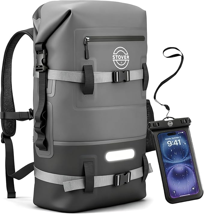 STOVER 5/10/25/30/40/55L Waterproof Dry Bag- Roll-Top Backpack w/Phone Case- Kayaking, Hiking, Camping, Boating- Men/Women