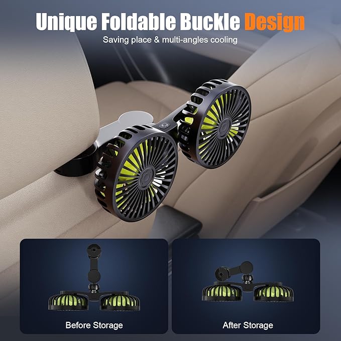 Hayousui USB Car Cooling Fans for Backseat: Dual Head Car Fan for Kids 3 Speeds 360° Rotatable Vehicle Rear Headrest Fans 5V/2A Powerful Electric Air Circulation Fan for Sedan SUV RV Truck (USB Plug)
