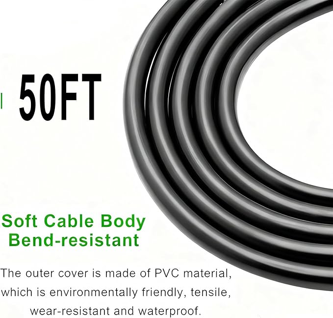 Extension Cord 50 Ft-2 Prong Outdoor Extension Cord,16AWG 13A 1625W Waterproof Extension Cable for Garden, Lawn, Outdoor Power Tools（Black）