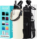 40oz Insulated Water Bottle with Straw - Pop-up Chug Lid (Cold-48H Hot-24H) Stainless Steel Water Bottles Sweat Proof, Metal Hydro Thermo Jug w/Strap Carrier Bag, Paracord Handle, Cream White
