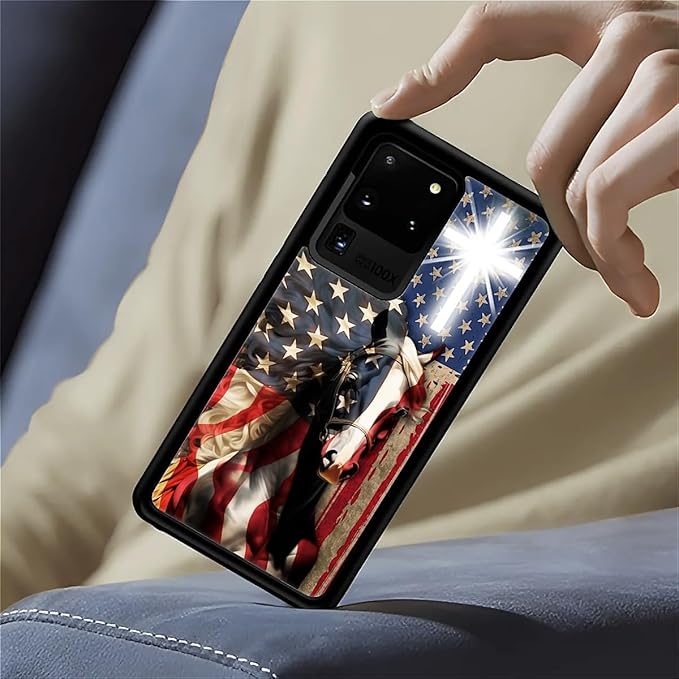 for Samsung Galaxy S20 Ultra Case, Red American Flag Horse Cross Pattern Graphic Design Girl Boy Soft Silicone Hard Acrylic Shock Protection for Samsung Galaxy S20 Ultra