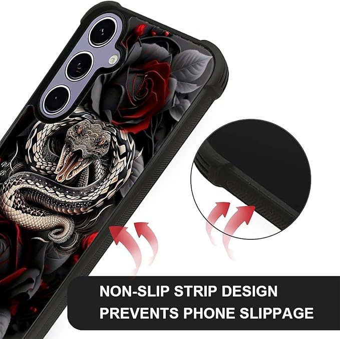 for Samsung Galaxy S24 S25 Case, Entwined Rose Snake Pattern Graphic Design Girl Boy Soft Silicone Hard Acrylic Shock Protection for Samsung Galaxy S24 S25