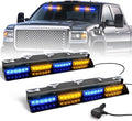HLauto 6Z4J Emergency Dash Strobe Lights: 2x16.8 inch Blue Amber Safety Lights, 48 LED Flashing Warning Hazard Interior Windshield Visor Traffic Light Bar for Trucks, Construction Vehicles