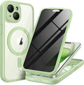 TIESZEN for iPhone 15 Case, Compatible with MagSafe, Built-in Privacy Screen Protector and Camera Protection, Anti Spy Full Body Dustproof Shockproof Hard Phone Case 6.1", Light Green