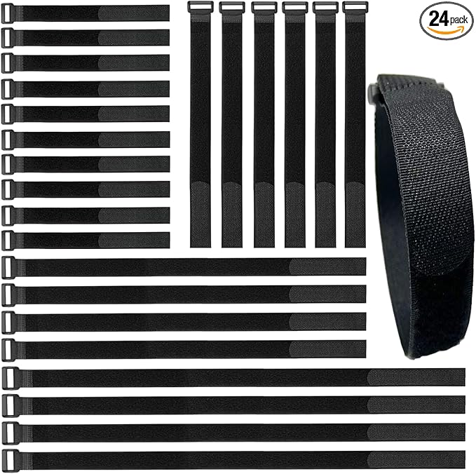 24 Pack (8"-12"-16"-20") Reusable Fastening Cable Ties and Cable Straps,Adjustable Multi-Purpose Hook and Loop Straps Nylon Cable Ties Organizer Fastener Management Wire Straps