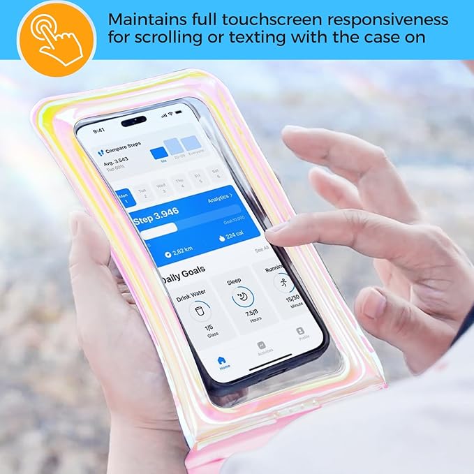 ProCase 2 Pack Floating Waterproof Phone Pouch IPX8, Universal Dry Bag Fits iPhone 17/16/15/14/13 Series,Galaxy S24/S23/S22, Pixel 8/7 (Up to 7”),Touchscreen, Underwater & Snow Protection -Pinkblue