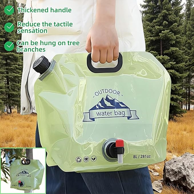 8L/281oz Outdoor Collapsible Water Jug BPA-Free w/Adjustable Faucet - Portable Leakproof Water Storage for Camping, Hiking, Travel & Emergencies (Light green)