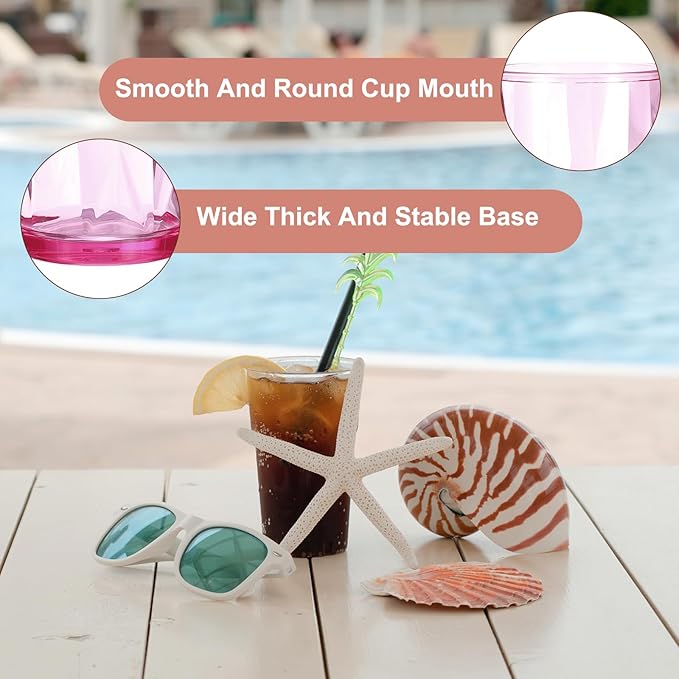 uxcell 17oz Acrylic Drinking Glasses, 2Pcs Plastic Reusable Tumblers Drinkware Unbreakable Water Glasses Cups Stackable & Dishwasher Safe for Home Outdoors Restaurant, Pink