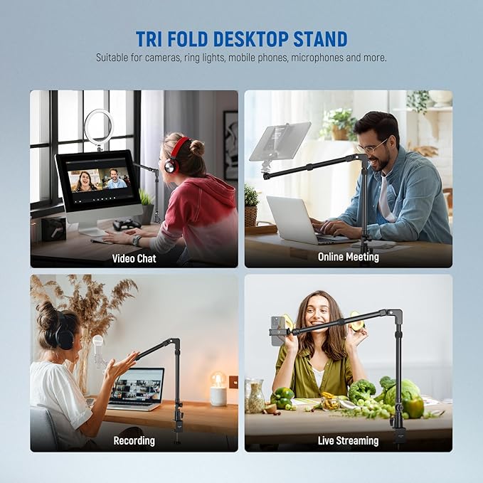 NEEWER 45.5" Overhead Camera Desk Stand, Aluminum 4 Section Magic Mic Boom Arm with C Clamp Mount Holder, for Webcam LED Light Microphone Streaming Zoom Video Recording, Max Load 4.41lb, DS023