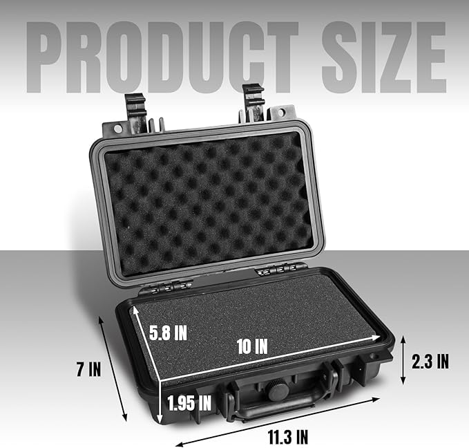 Jack Boss 11.3x 7x 2.3 Inch Hard Case, Portable Weather Waterproof Protective Camera Case with Customizable Foam, Fit Use of Drones, Camera, Equipments, Black