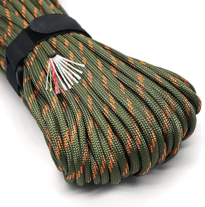 PSKOOK Survival Paracord Parachute Fire Cord Survival Ropes Red Tinder Cord PE Fishing Line Cotton Thread 7 Strands Outdoor 20, 25, 100 Feet