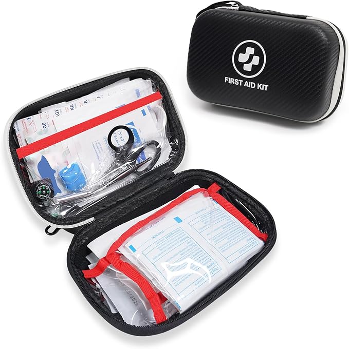 315 Piece Emergency Kit – Waterproof Hard Shell EVA First Aid Kit for Home, Car, Camping, Hiking, Travel, Office & Outdoor Emergencies(Black/White)