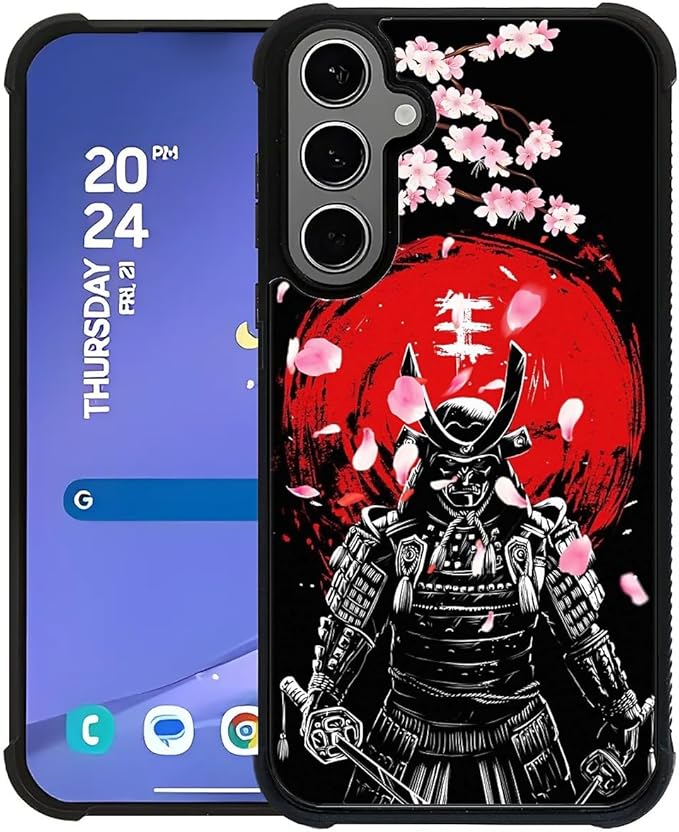 for Samsung Galaxy S24/S25 Plus Case, Sakura Japanese Samurai Pattern Graphic Design Girl Boy Soft Silicone Hard Acrylic Shock Protection for Samsung Galaxy S24/S25 Plus