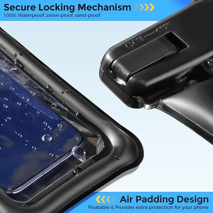 ProCase 2 Pack Floating Waterproof Phone Pouch IPX8, Universal Dry Bag Fits iPhone 17/16/15/14/13 Series, Galaxy S24/S23/S22, Pixel 8/7 (Up to 7”), Touchscreen, Underwater & Snow Protection -Black