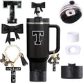 6pcs Black Stanley Cup Accessories Set, Bow Straw Topper for Stanley Cup 30oz 40oz, Including Straw Topper and Bow Silicone Boot, Stoppers Spill Proof, Handle Charm, Initials Sticker