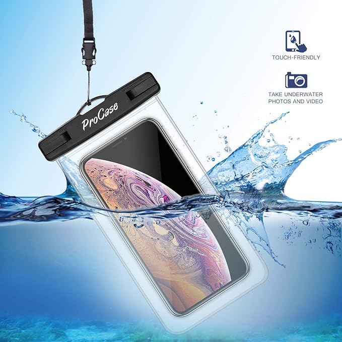 ProCase 6 Pack Waterproof Phone Pouch Dry Bag Underwater Case for iPhone 16 15 14 13 12 11 Pro Plus Max Mini Xs XR X 8 7, Galaxy S23 S22 S21 Ultra Note up to 7" -Black