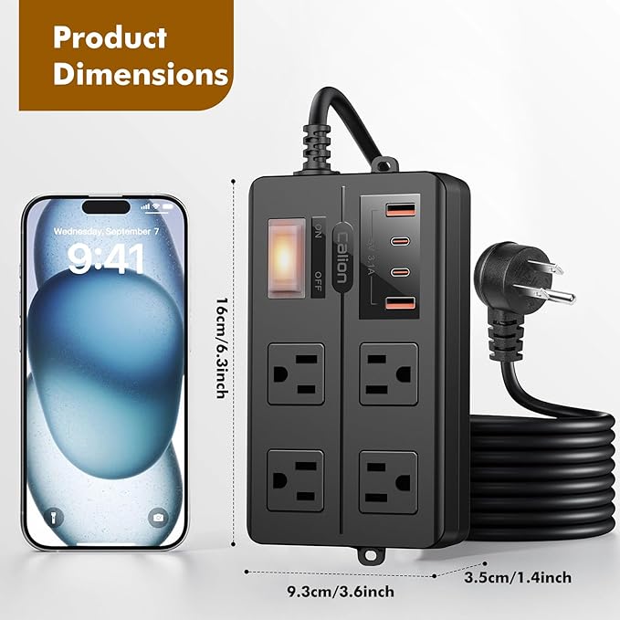 10FT Outdoor Waterproof Power Strip Surge Protector with 4AC Outlets 4USB Ports Power Switch Safety Lock, ETL Certified for Patio Garden Charging