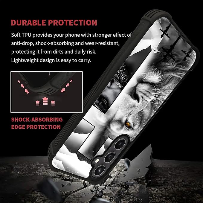 for Samsung Galaxy S23 FE Case, Lion Cross Jesus Christ Dove Pattern Graphic Design Girl Boy Soft Silicone Hard Acrylic Shock Protection for Samsung Galaxy S23 FE
