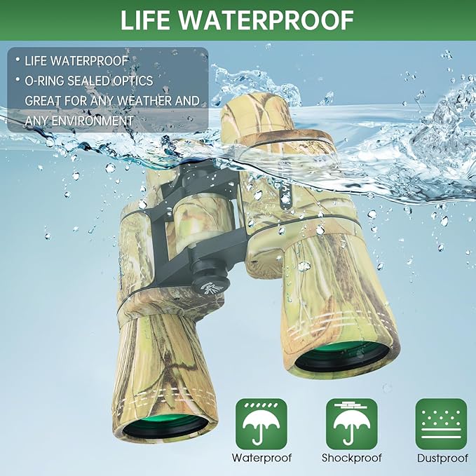 20x50 High Powered Binoculars for Adults, Waterproof Binoculars with Low Light Vision for Bird Watching Hunting Camping Travel Cruise Hiking Sports Stargazing, Birthday Gifts for Men