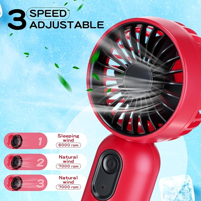 Rossesay 6 Pcs Mini Portable Fan Bulk Cute Handheld Lightweight Small Little Personal Hand Eyelash Fan 3 Speeds USB Rechargeable for Women Men Indoor Outdoor Makeup Travel (Red)