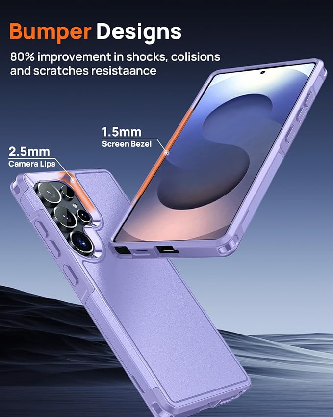 Lanhiem for Samsung Galaxy S25 Ultra Phone Case with Tempered Glass Screen Protector, Shock Absorption, Anti-Scratch Shockproof Case Cover for Samsung S25 Ultra, Purple