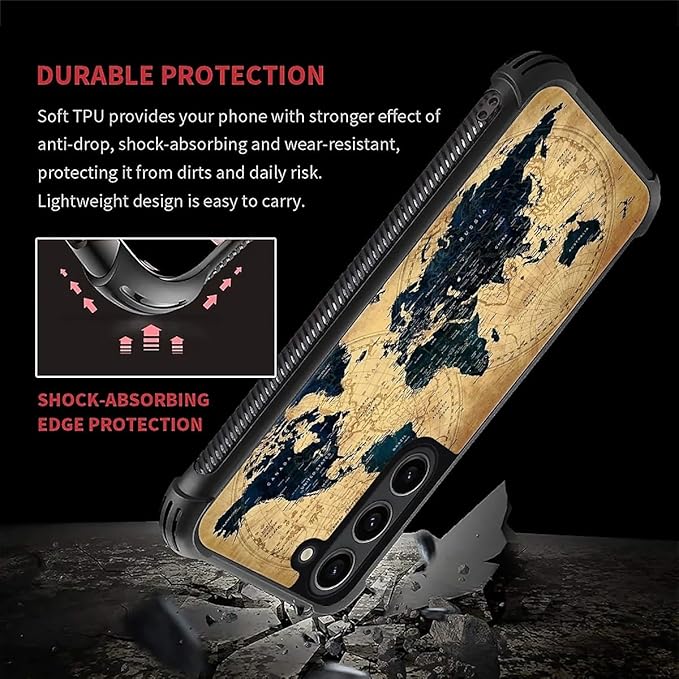 for Samsung Galaxy S23 Plus Case, Brown World Map Pattern Graphic Design Girl Boy Soft Silicone Hard Acrylic Shock Protection for Samsung Galaxy S23 Plus