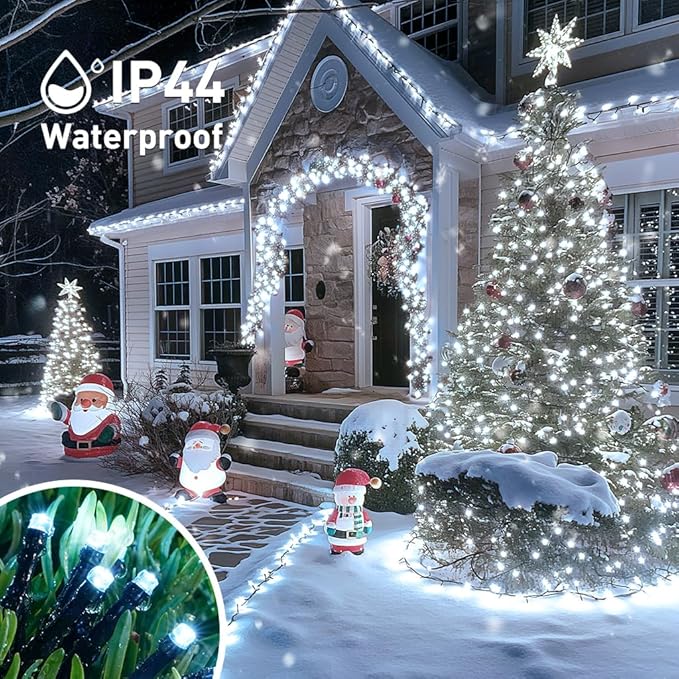 JMEXSUSS 600 LED Solar Christmas Lights Outdoor Waterproof, 206.7ft White Solar Lights Outdoor, 8 Modes White String Light for Yard Patio Tree Gardens Wedding Party Christmas Decor
