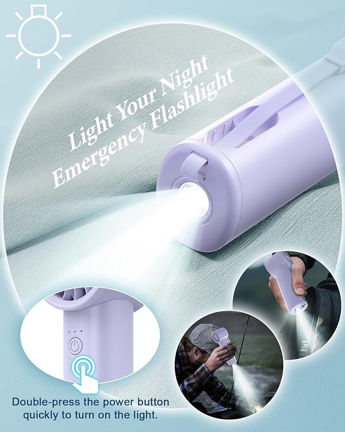 Portable Handheld Fan with Power Bank(High-Speed),3 IN 1 USB Rechargeable Mini Personal Fan with Flashlight,Small Size for Outdoor/Travel/Beach/Concerts/Summer.Gifts for Girl,Women.Purple