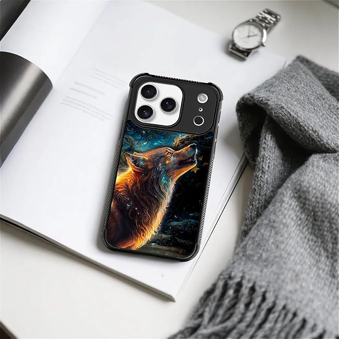 for iPhone 17 Pro Case,for MagSafe Graphic Design for Girl Boy Soft Silicone Hard Acrylic Shock Protection Designed for iPhone 17 Pro Star Cave Hungry Wolf Pattern
