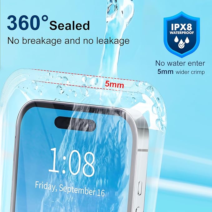 PEDVSTY 2 Pack Waterproof Phone Pouch, IPX8 Waterproof Phone Case Compatible with iPhone 16 15 Pro Max and Pro, Plus, Galaxy S25 S24 S23, Pixel 8a 7a