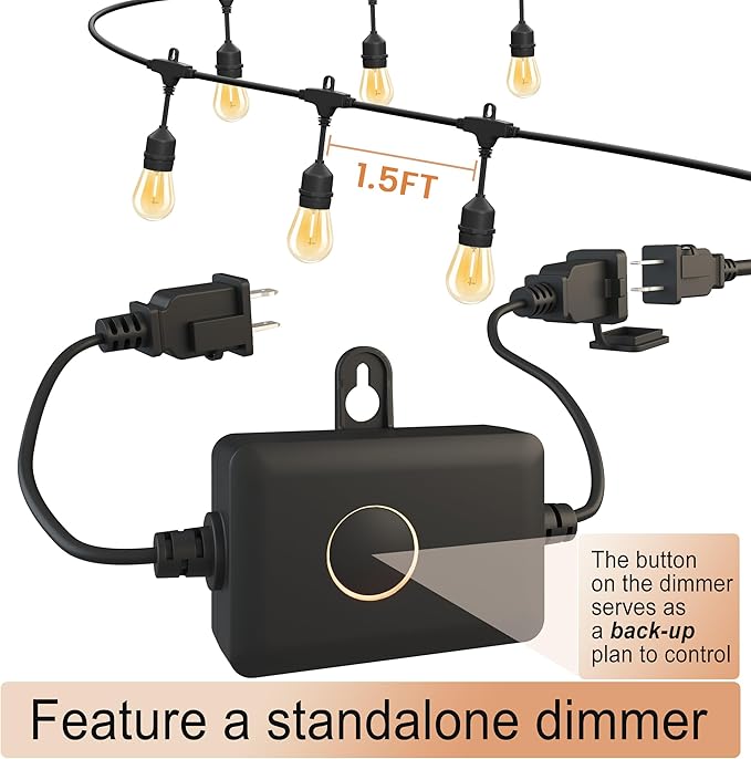 SUFEIMAS LED-Outdoor-String-Lights-Patio-Light-Outside 100FT Waterproof String Light with Remote Dimmer Outdoor Lighting with 68 Plastic Bulbs Hanging Lights for Porch Garden Backyard,1.5 FT Spacing