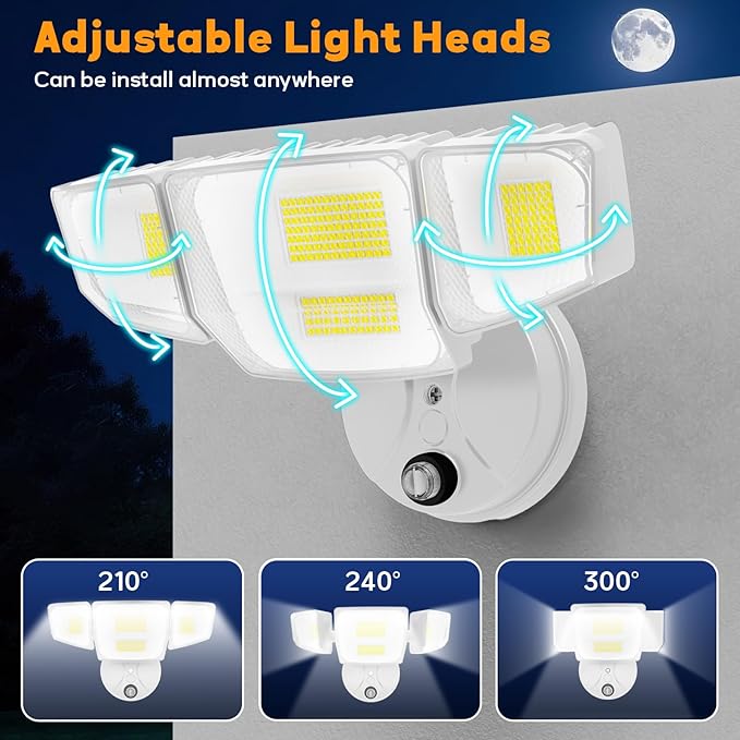 Abovizo 90W Dusk to Dawn Outdoor Light, 10,000LM 6500K LED Flood Lights Outdoor, 4-Head High Output Security Light for Yard and Garage, Eave & Wall Mountable Exterior Fixture, Hardwired