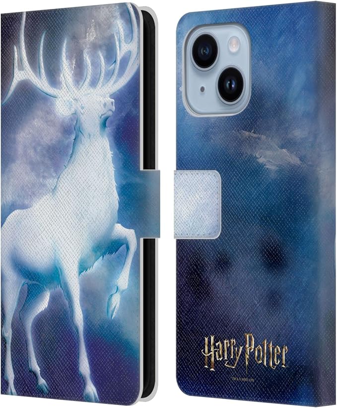 Head Case Designs Officially Licensed Harry Potter Stag Patronus Prisoner of Azkaban II Leather Wallet Case Compatible with Apple iPhone 14 Plus