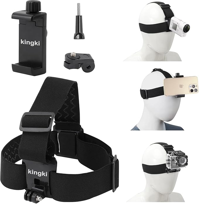 Head-Mounted Mobile Phone Holder,First-Person View Video Outdoor Live Shooting Bracket with Phone Clip(4"-7") for iPhone Samsung Smartphones and GoPro Insta360 Sony DJI Action Camera Head Mount Strap