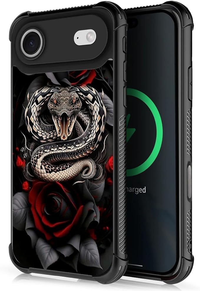 for iPhone 17 Air Case,for MagSafe Graphic Design for Girl Boy Soft Silicone Hard Acrylic Shock Protection Designed for iPhone 17 Air Entwined Rose Snake Pattern