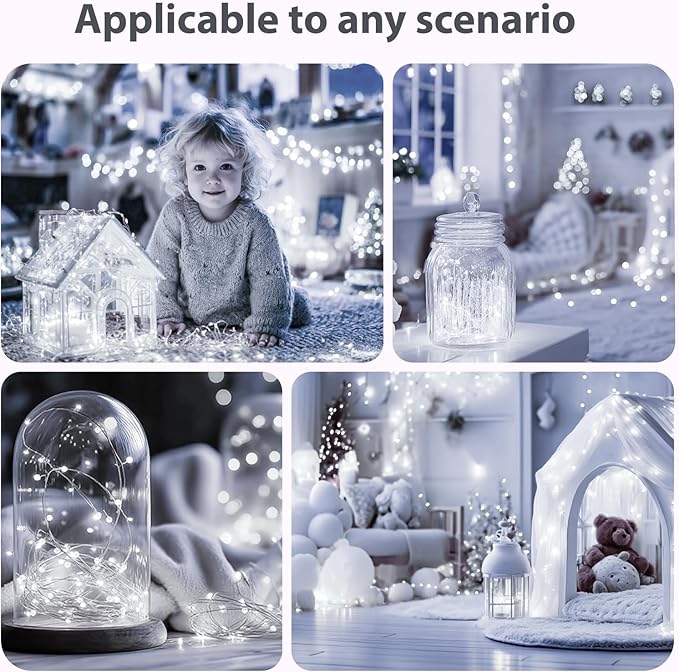HXWEIYE Rechargeable Fairy Lights with Remote & DIY Timer, 33ft 100LED Battery Operated Twinkle String Lights, 8 Modes Decor Light for Bedroom Indoor Wedding Dorm Christmas Tree Party (White)