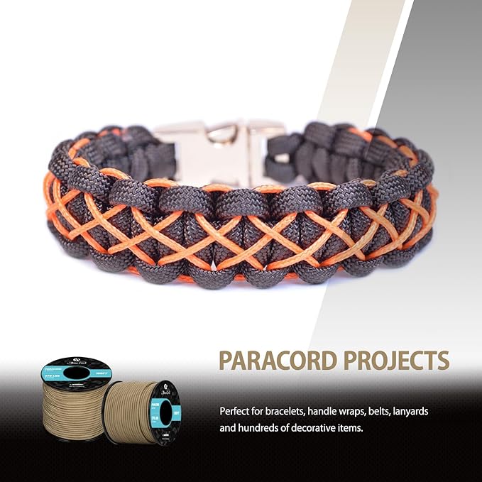Abma Cord 2.4mm Paracord 275 100ft Nylon Rope 4 Strands Tactical Parachute Cord - Max. 275lbs - Tan