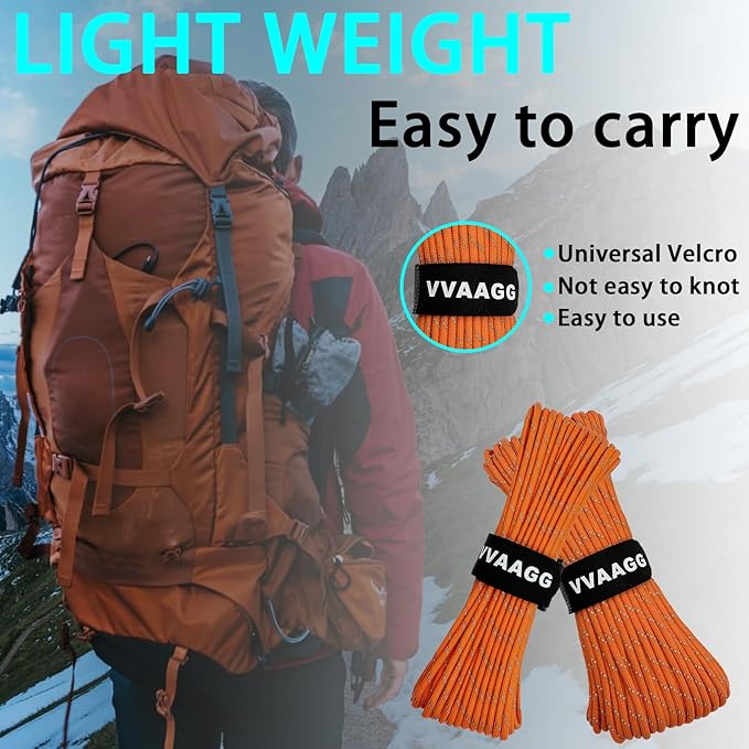 VVAAGG Reflective Paracord Rope 100FT, 7 Strand Nylon para Cord Lanyard Utility 550 Parachute Cord, 4mm Thin Tent Rope for Outdoor Camping Hiking