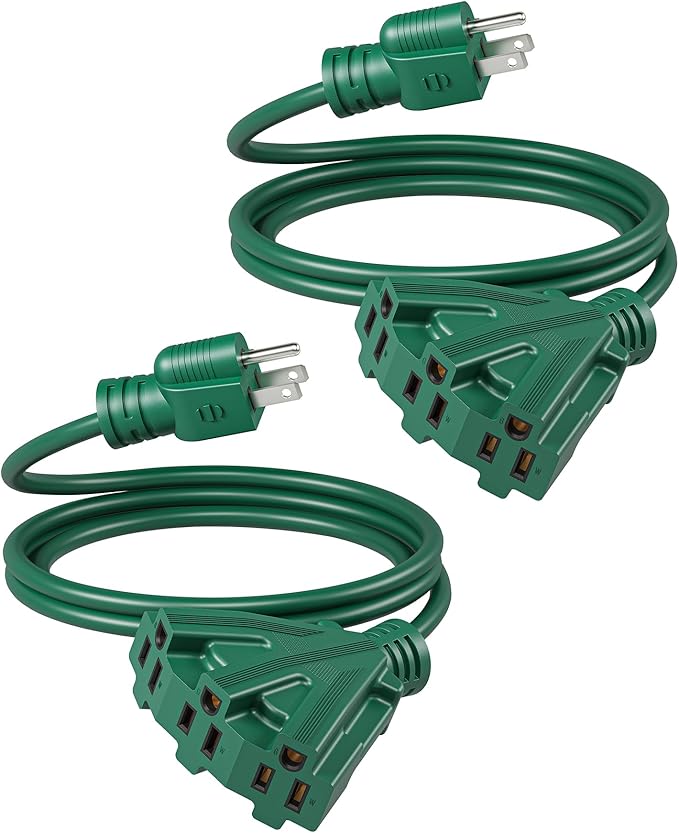 DEWENWILS 6FT Extension Cord, Green Extension Cord 13A/1625W, Weatherproof 16/3 SJTW Power Cable with Multiple Outlet, Decor Landscaping String Lights, ETL Listed, 2 Pack