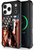 for iPhone 17 Pro Case,for MagSafe Graphic Design for Girl Boy Soft Silicone Hard Acrylic Shock Protection Designed for iPhone 17 Pro Red American Flag Horse Cross Pattern