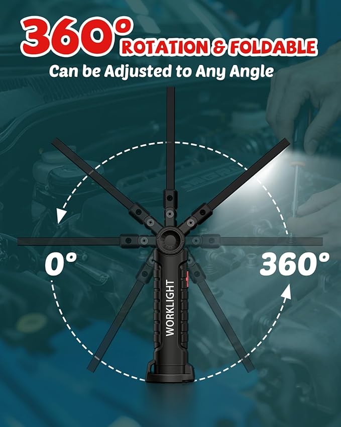 Coquimbo Tool Fathers Day Dad Gifts for Men Him Husband, Rechargeable LED Work Light BBQ Grill with Magnetic Base Hook, 360° Rotate Mechanic Flashlight Mens Easter Birthday Gifts (2 Pack Black)