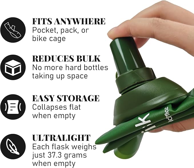 2Pcs 500ml Soft Flask, TPU Collapsible Soft Water Bottle for Hydration Pack, Running Vest, Leak-Proof Folding Water Bottle for Hiking Cycling Climbing Jogging- Green